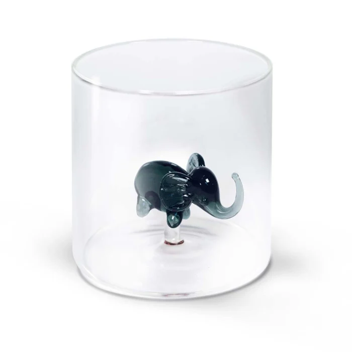Bicchiere in vetro borosilicato 250 ml. Decoro ELEFANTE.