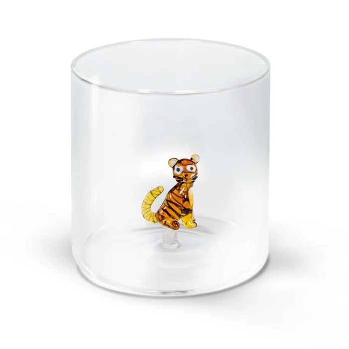 Bicchiere in vetro borosilicato 250 ml. Decoro GATTO TIGRATO.