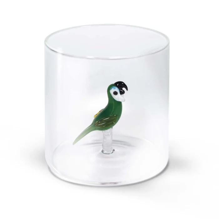 Bicchiere in vetro borosilicato Capacità 250 ml Decoro pappagallo
