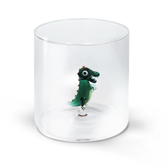 Bicchiere in vetro borosilicato 250 ml. Decoro DINOSAURO.