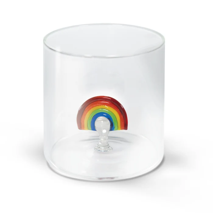Bicchiere in vetro borosilicato 250 ml. Decoro ARCOBALENO.