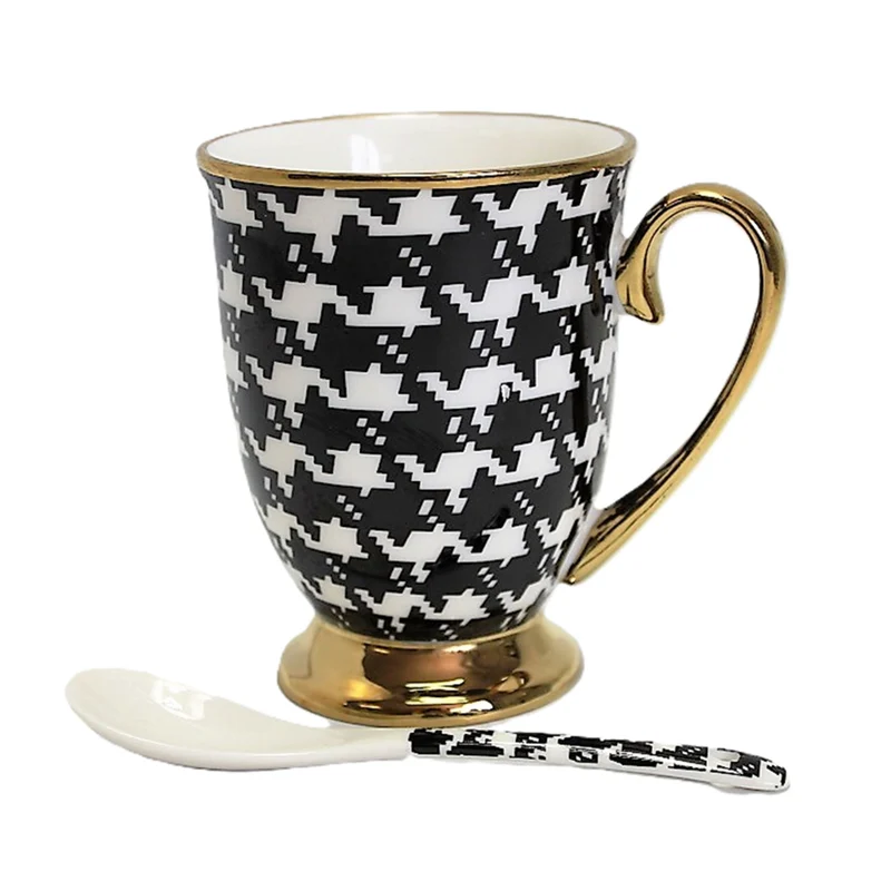 Tazza Pepite Manico d'oro Base Cucchiaio Porcellana Esclusiva, Regina Isabel