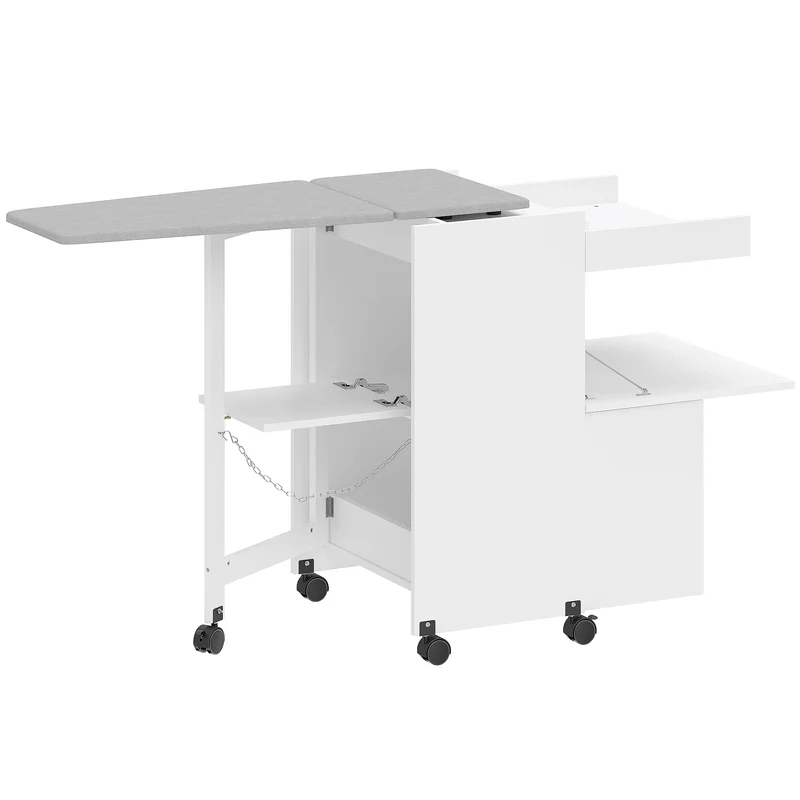 Mobile da Stiro Pieghevole 154x55x87 cm con Ripostiglio Salvaspazio in MDF Bianco