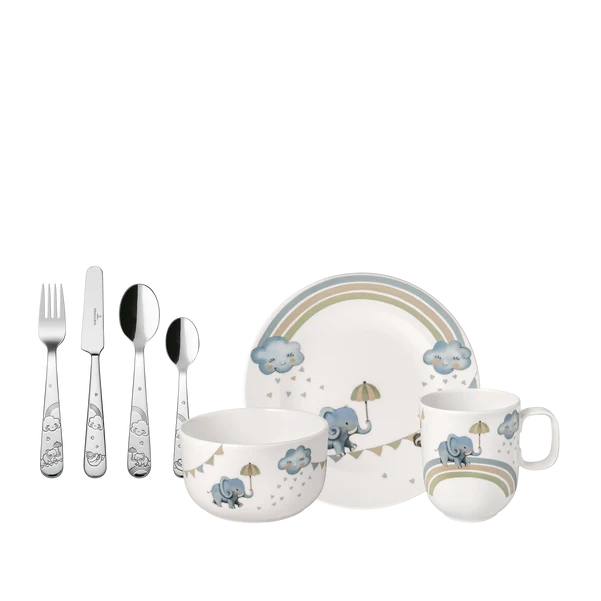 Boho Kids Set di stoviglie per bambini 7 pz. blu, Premium Porcelain