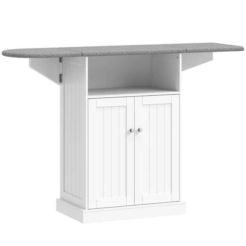 Mobile con Asse da Stiro Pieghevole 131x37x88,5 cm e Armadietto in MDF Bianco