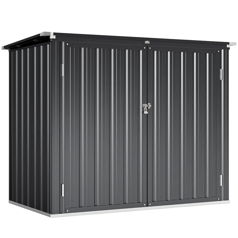 Armadio Box Copri Bidoni da Esterno 150x80x117-115 cm con 2 Porte Bloccabili e Tetto Apribile in Acciaio Grigio