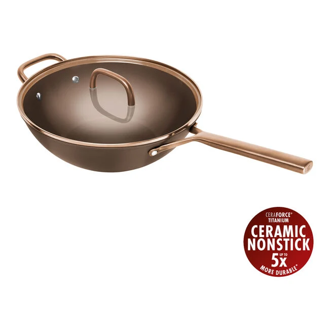 MILANO Wok in Alluminio con Coperchio - 30 cm, CERAFORCE Titanium