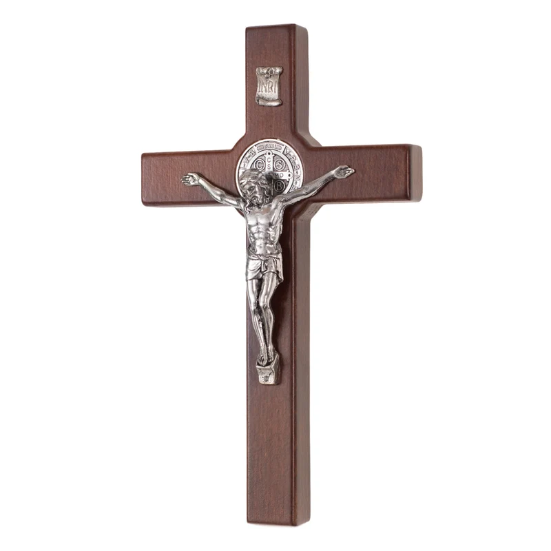 Croce di San Benedetto in legno, colore marrone 22x12x1,8cm