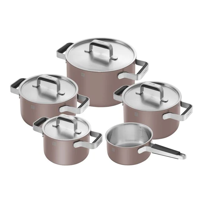 PURE Set di pentole, 5-pz., Acciaio Inox 18/10 - Fucsia