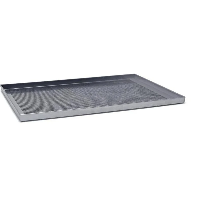 Teglia rettangolare bordo dritto, angoli saldati, con fori Ø mm 2 - 60x40 c