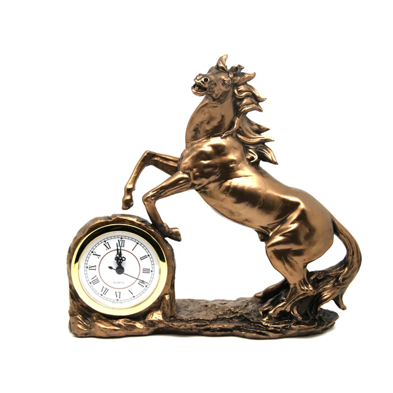 Statuetta di cavallo rampante, orologio, scultura in bronzo, numeri romani, Regina Isabella