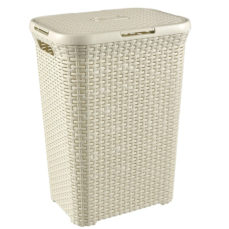 Cesto per biancheria Curver, design traforato, 60L, crema, stile naturale