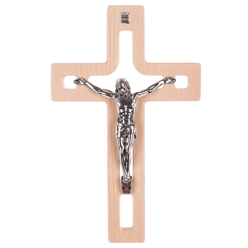 Croce moderna da parete Crice in legno di faggio, colore naturale 30x18x1,8cm