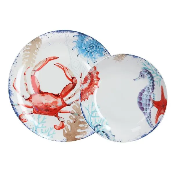 Servizio Tavola 12 pezzi AQUARIUM - Porcellana Rosso-Blu