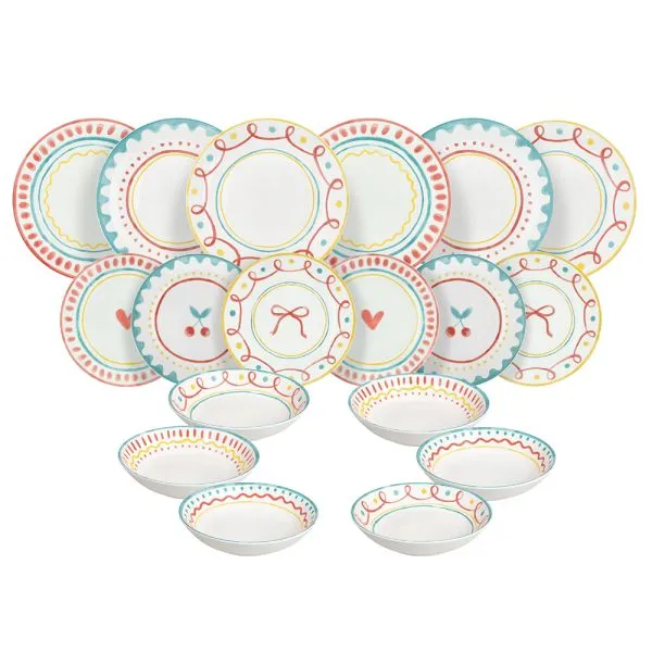 Servizio Tavola 18 pezzi CHERRY POP - Porcellana Multicolor