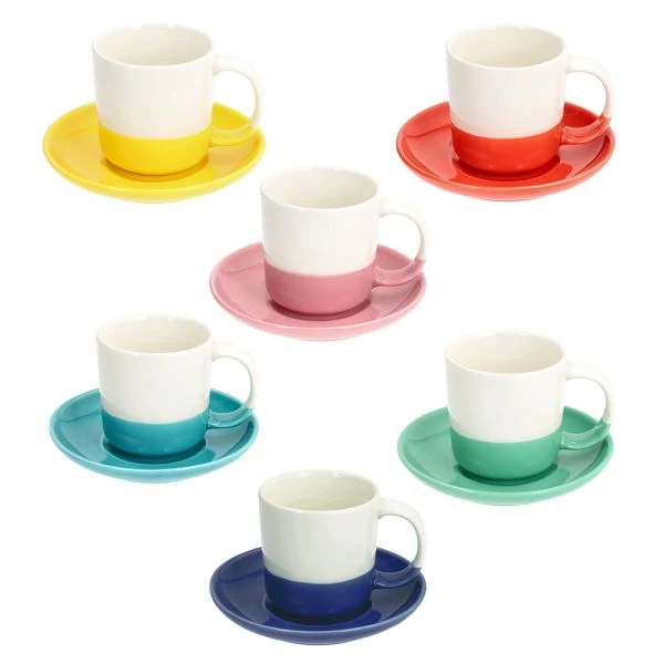 SET 6 tazze caffè con piatto 110 cc RAINBOW - Porcellana Multicolor
