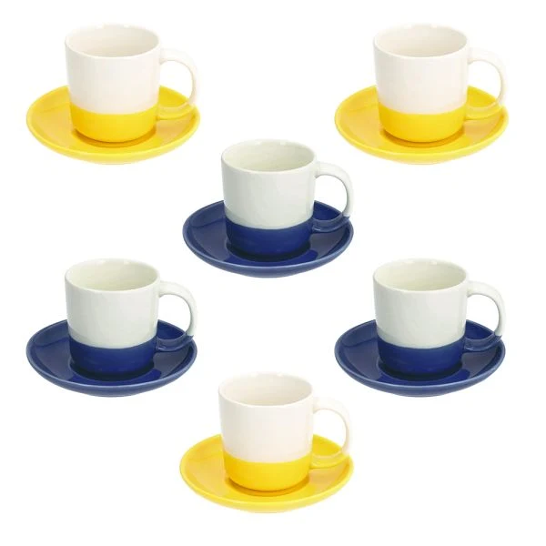 SET 6 tazze caffè con piatto 110 cc RAINBOW - Porcellana Multicolor