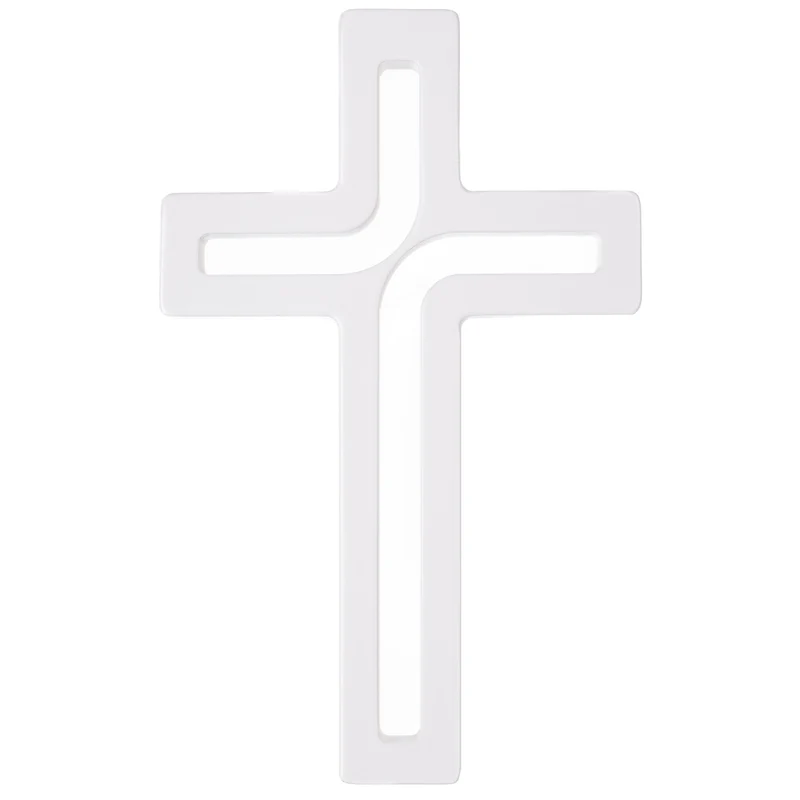 Croce sospesa moderna in legno, colore bianco 30x18x1,8 cm