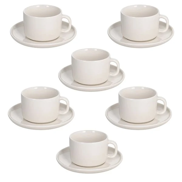 SET 6 Tazze caffè con piatto 90 cc EDGE - Porcellana Bianco
