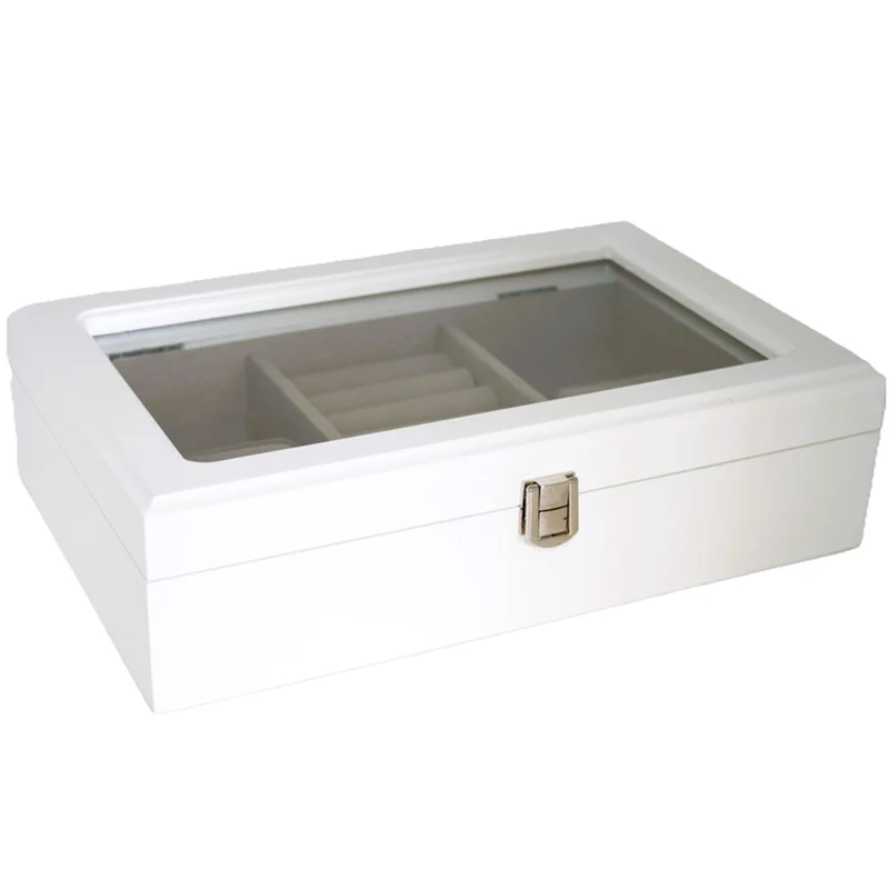 Portagioie, legno, bianco, organizer, scomparti, coperchio in vetro, Queen Isabel