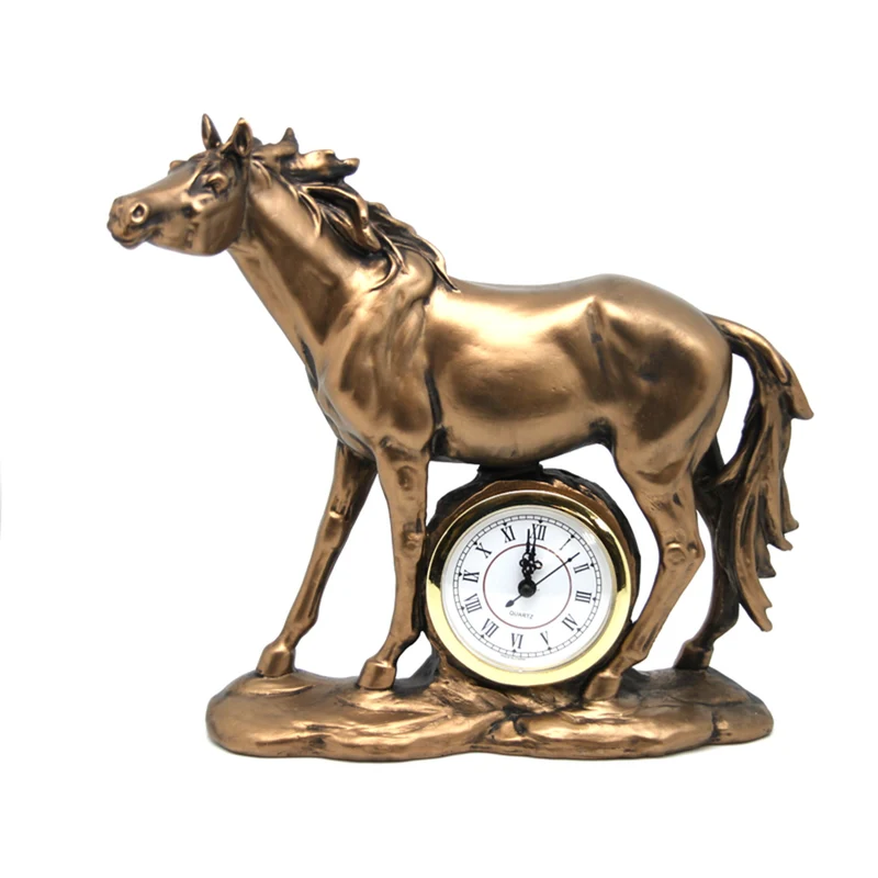 Statuetta di cavallo in piedi, orologio, scultura decorativa in bronzo, Regina Isabella