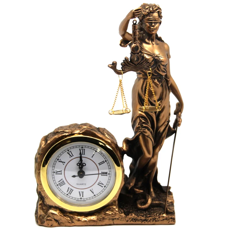 Statuetta di Temida, dea della giustizia, orologio, regina Isabella