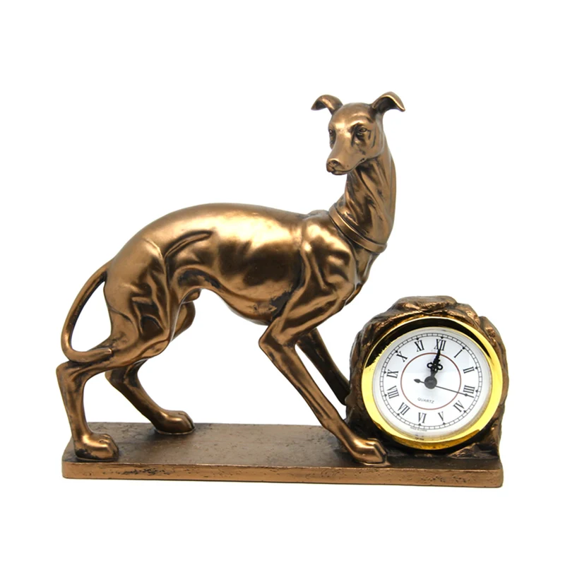 Figurina di cane, grafico, orologio, scultura decorativa in bronzo, Regina Isabel