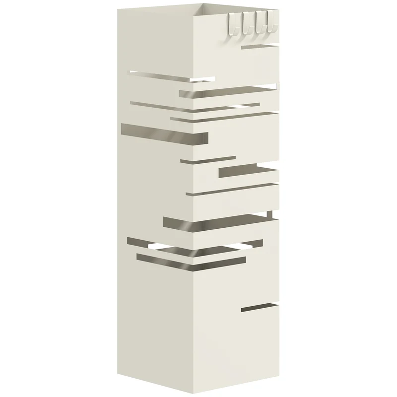 Portaombrelli Moderno 15,5x15,5x49 cm con Raccogligocce e Ganci in Metallo Beige
