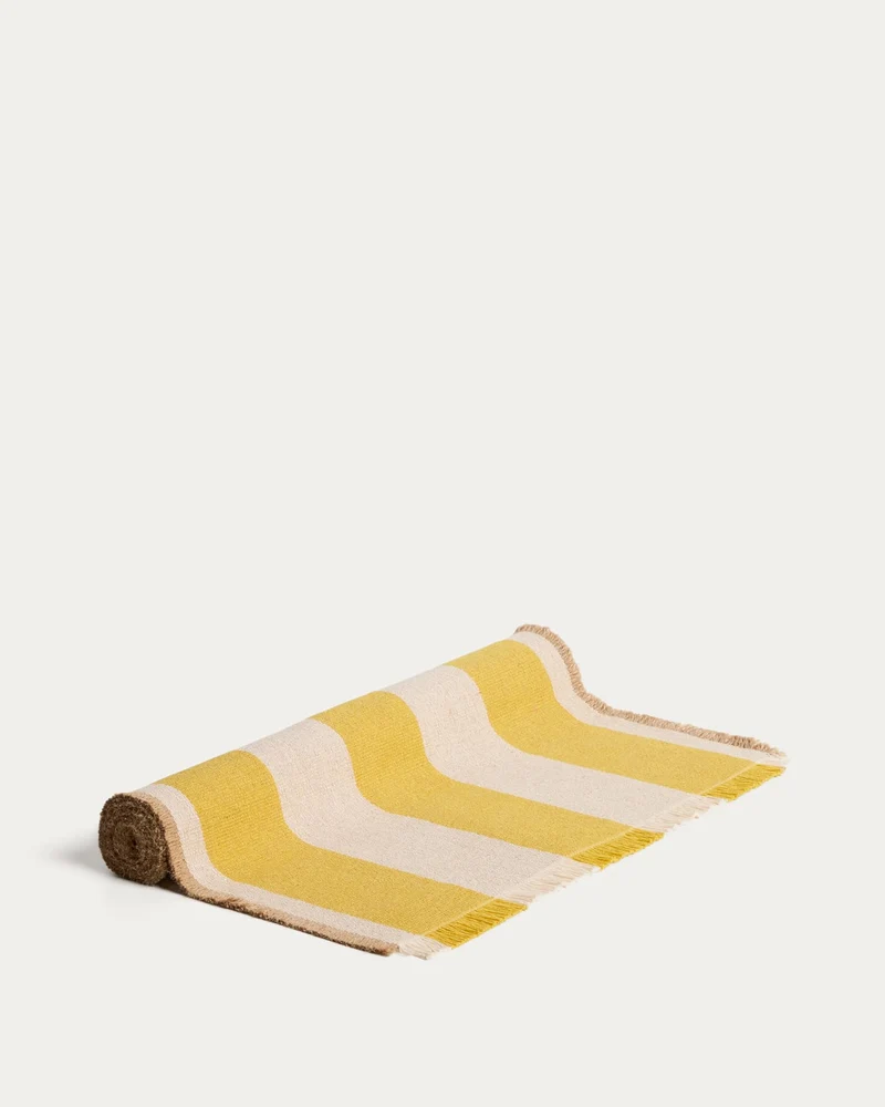 Tischläufer Daltan aus Baumwolle und Jute, gelb gestreift, 50 x 150 cm