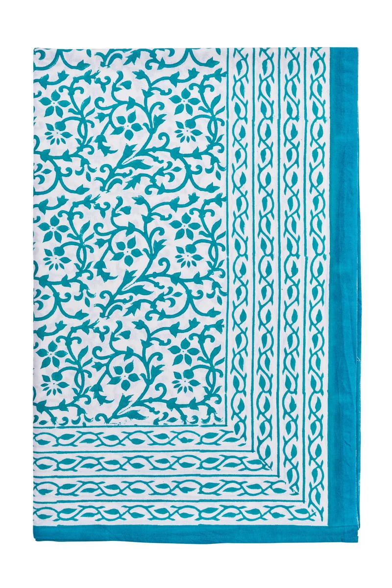 Vietri - mezzero singolo decor turchese in cotone - 180x270