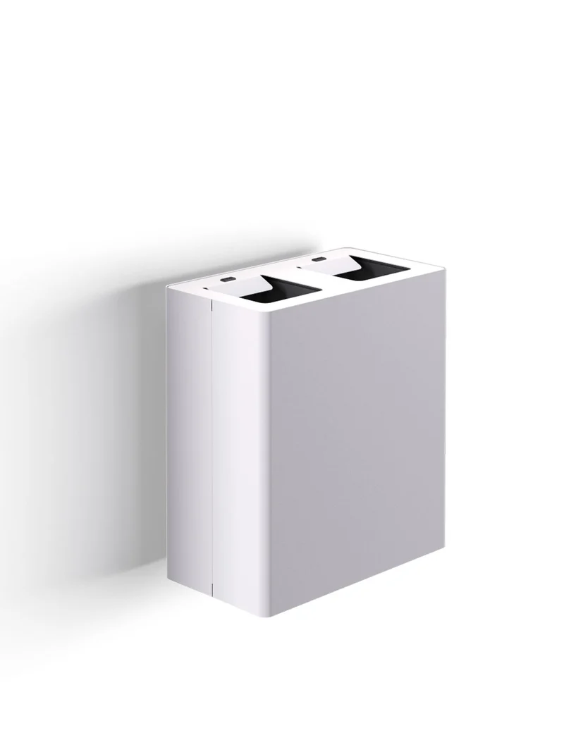 Pattumiera a Muro a 2 Scomparti Totale 40 L 51x28x56 cm con Contenitori Interni in Acciaio Verniciato Bianco