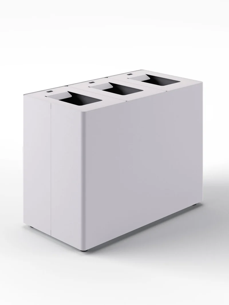 Pattumiera a 3 Scomparti Totale 135 L 84x44x63 cm con Contenitori Interni in Acciaio Verniciato Bianco