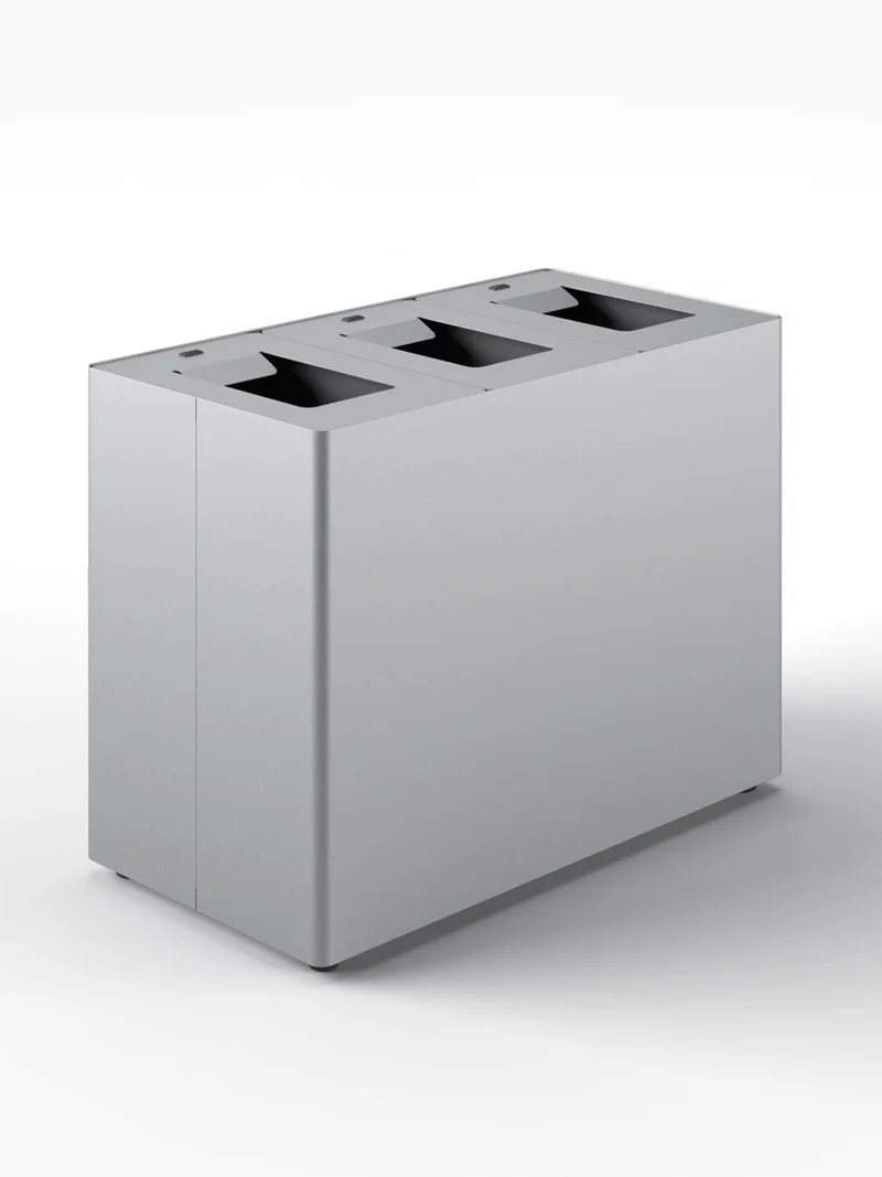 Pattumiera a 3 Scomparti Totale 135 L 84x44x63 cm con Contenitori Interni in Acciaio Verniciato Grigio