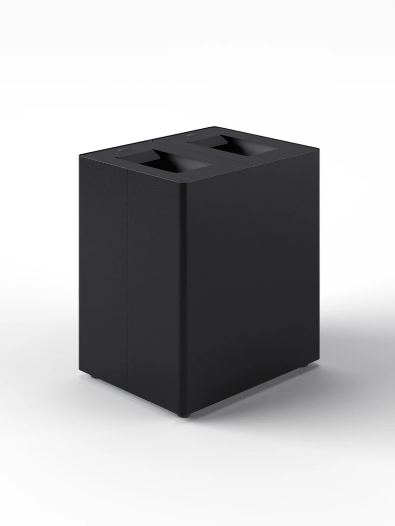 Pattumiera a 2 Scomparti Totale 90 L 56x44x 63 cm con Contenitori Interni in Acciaio Verniciato Nero