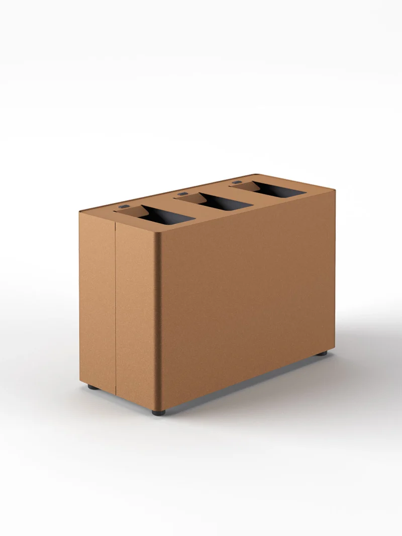 Pattumiera a 3 Scomparti Totale 72 L 71,5x33x49 cm con Contenitori Interni in Acciaio Verniciato Corten