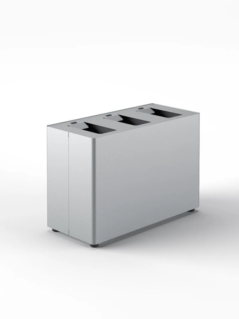 Pattumiera a 3 Scomparti Totale 72 L 71,5x33x49 cm con Contenitori Interni in Acciaio Verniciato Grigio