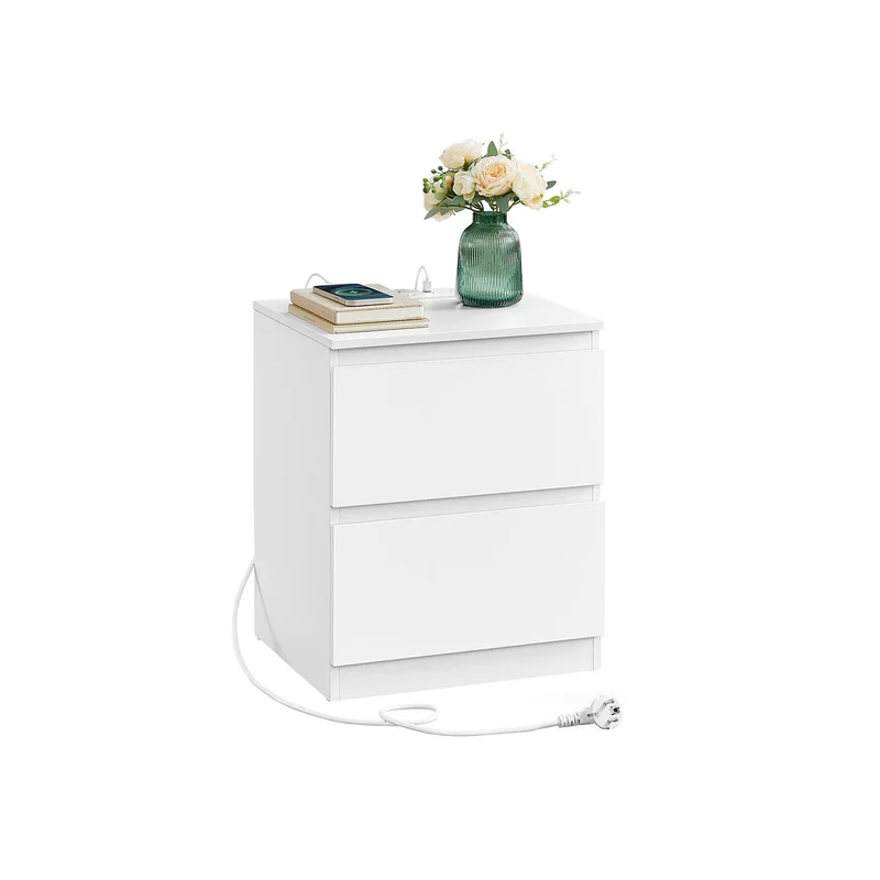 Comodino a due cassetti con multipresa e porte USB-A e USB-C