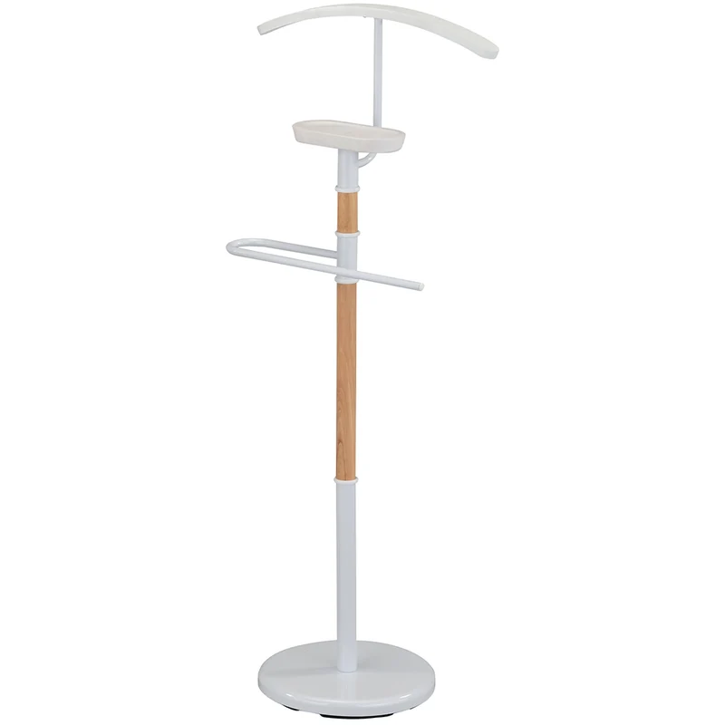 Appendiabiti Indossatore a Piantana Stand Attaccapanni Legno Naturale e Bianco