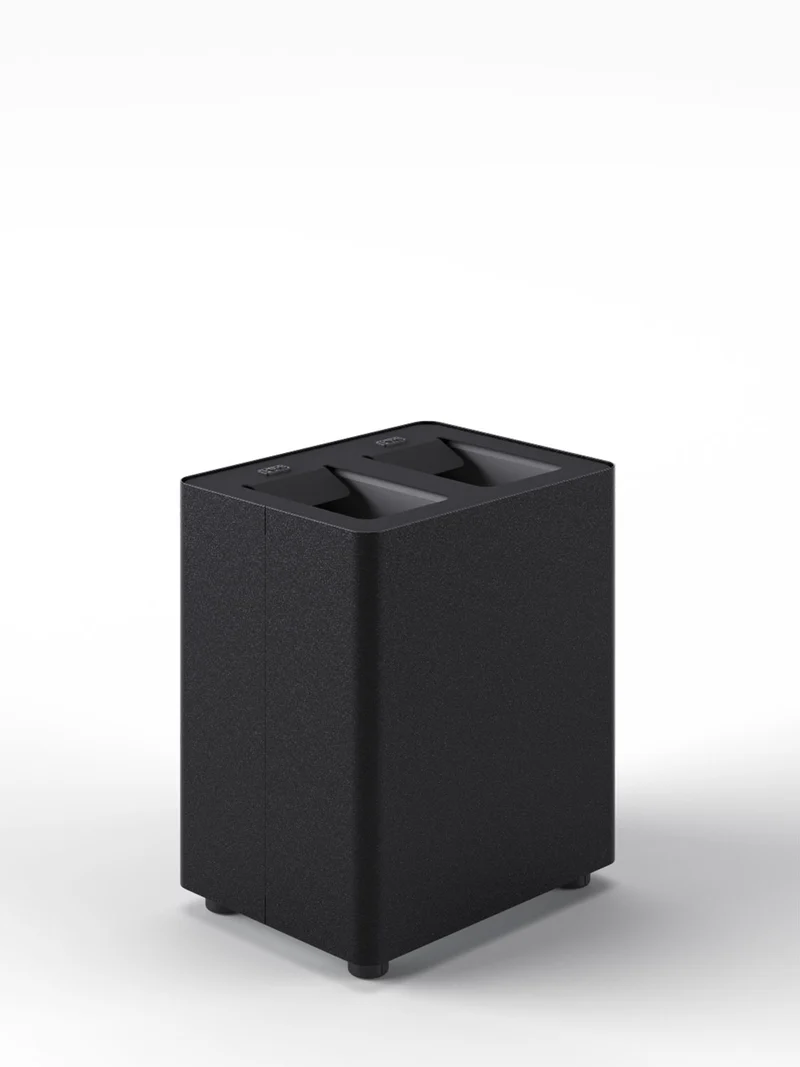 Pattumiera a 2 Scomparti Totale 16 L 33x25,5x39 cm con Contenitori Interni in Acciaio Verniciato Nero