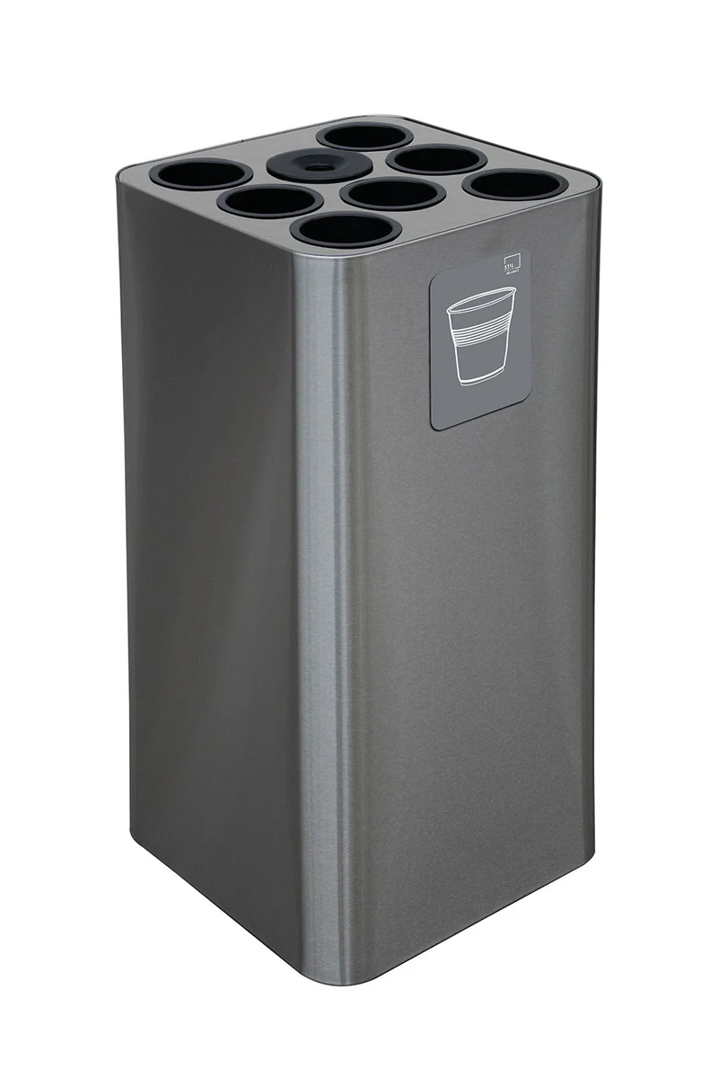 Pattumiera a Bidone da 100 L 38,3x38,3x82,5 cm 7 Scomparti Tubolari e 1 Vaschetta in Acciaio Inox Satinato