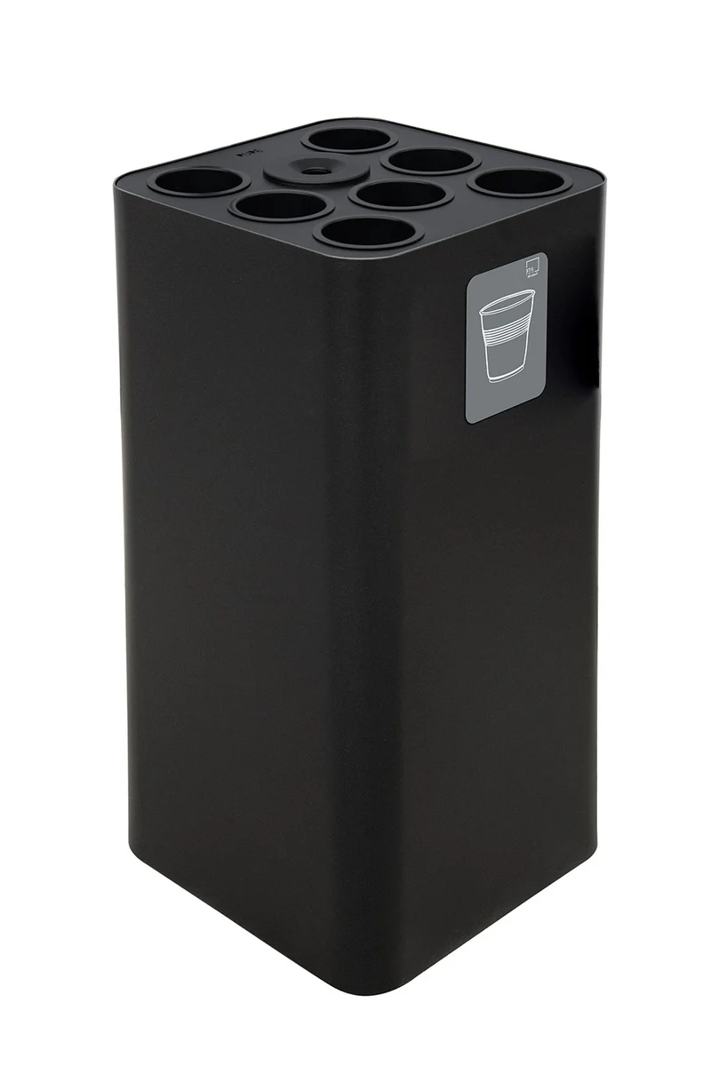 Pattumiera a Bidone da 100 L 38,3x38,3x82,5 cm 7 Scomparti Tubolari e 1 Vaschetta in Acciaio Verniciato Nero
