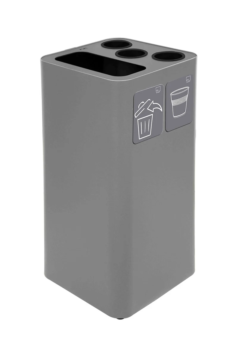 Pattumiera a Bidone da 100 L 38,3x38,3x82,5 cm 3 Scomparti Tubolari e 1 Scomparto Gettacarta in Acciaio Verniciato Grigio