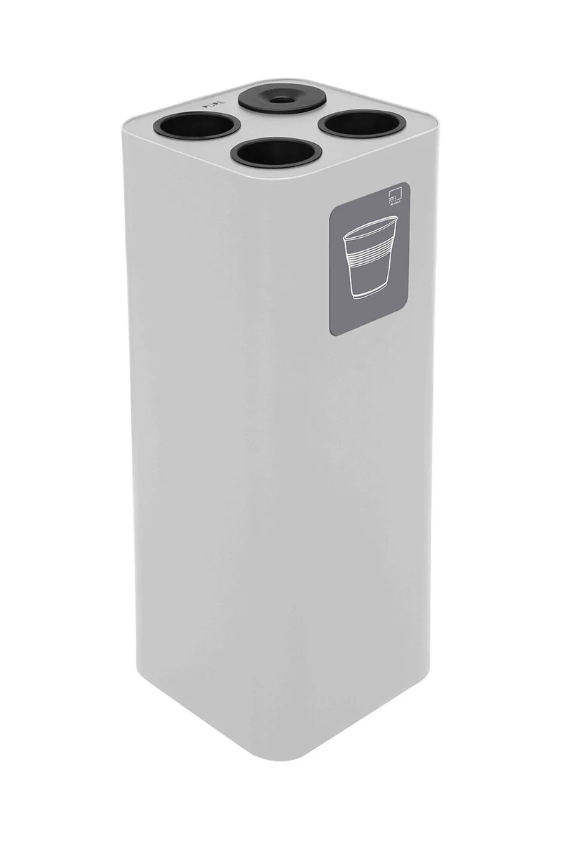 Pattumiera a Bidone da 60 L 30,2x30,2x 82,5 cm 3 Scomparti Tubolari e 1 Vaschetta in Acciaio Verniciato Bianco