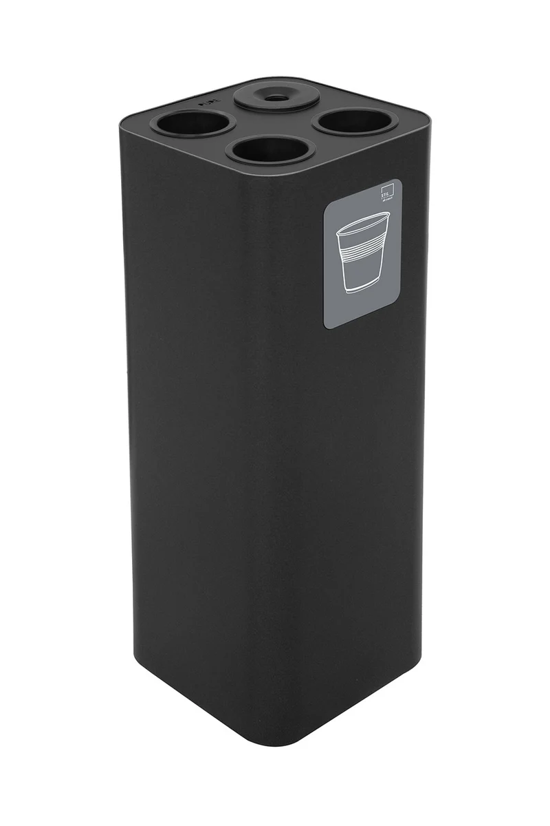 Pattumiera a Bidone da 60 L 30,2x30,2x 82,5 cm 3 Scomparti Tubolari e 1 Vaschetta in Acciaio Verniciato Nero