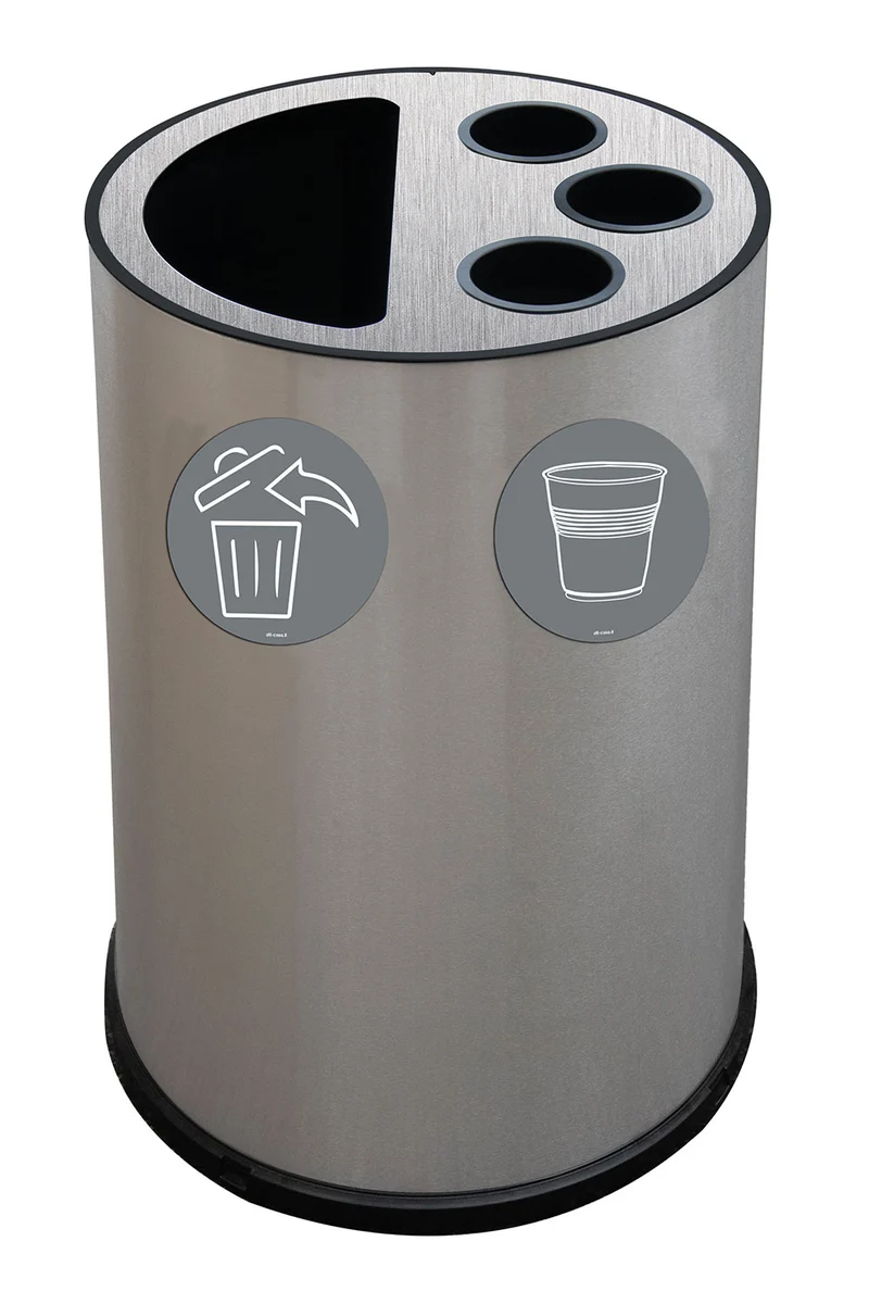 Pattumiera a Bidone per Raccolta Differenziata Ø45x72 cm 3 Scomparti Tubolari e 1 Scomparto da 50 L in Acciaio Inox Satinato
