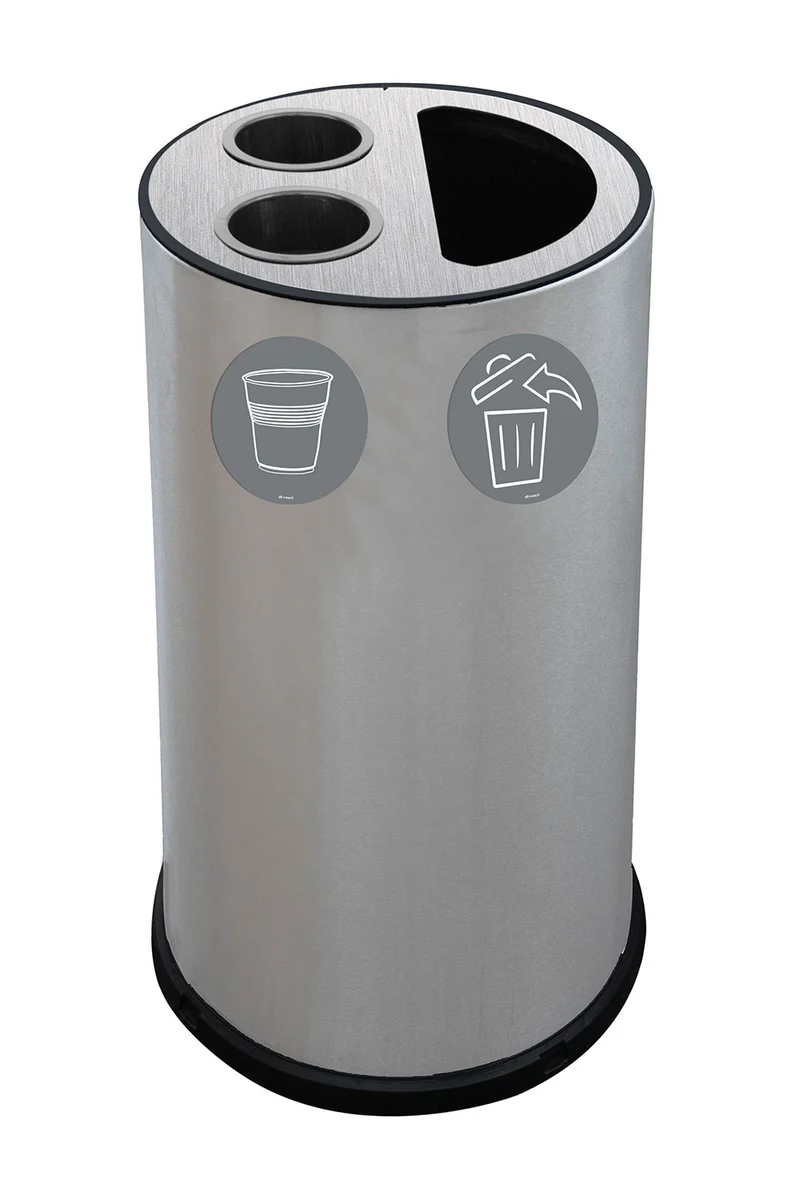 Pattumiera a Bidone per Raccolta Differenziata Ø35x72 cm 2 Scomparti Tubolari e 1 Scomparto da 35 L in Acciaio Inox Satinato
