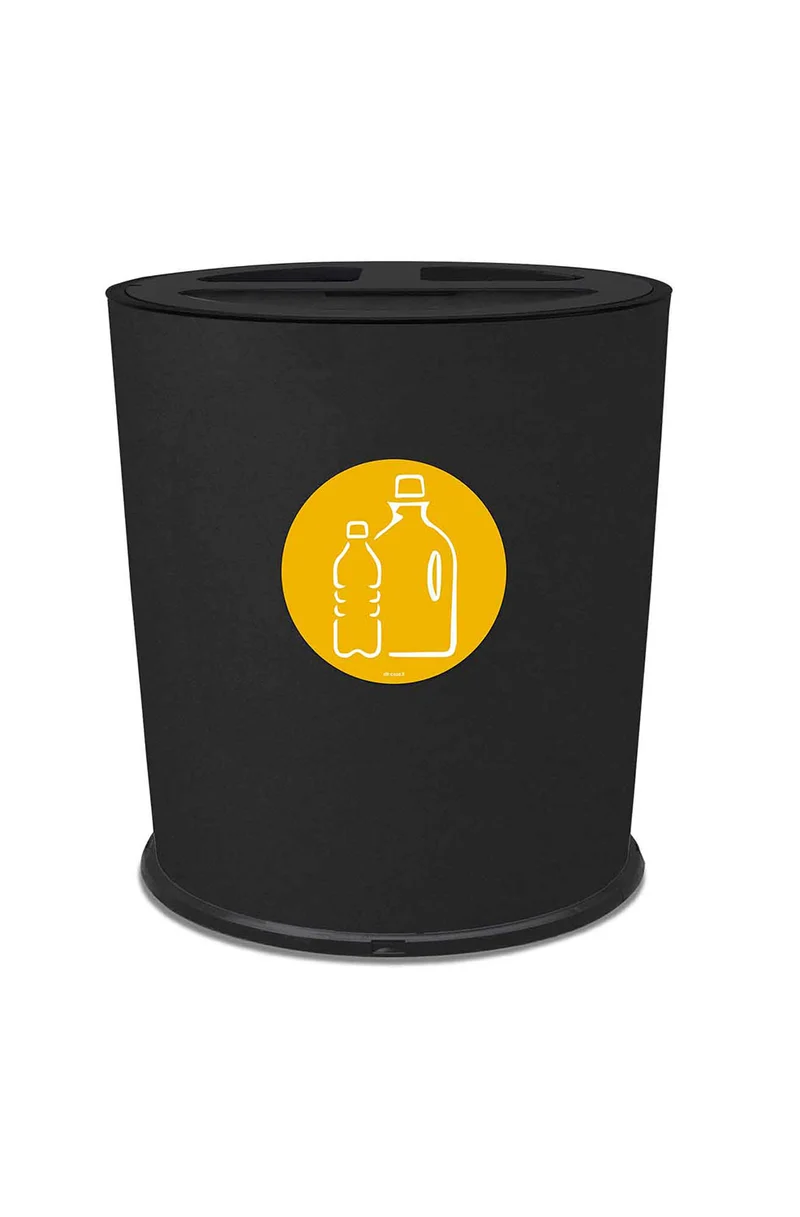Pattumiera a Bidone per Raccolta Differenziata Ø35x40 cm 3 Scomparti 38 L Totali in Metallo Verniciato Nero