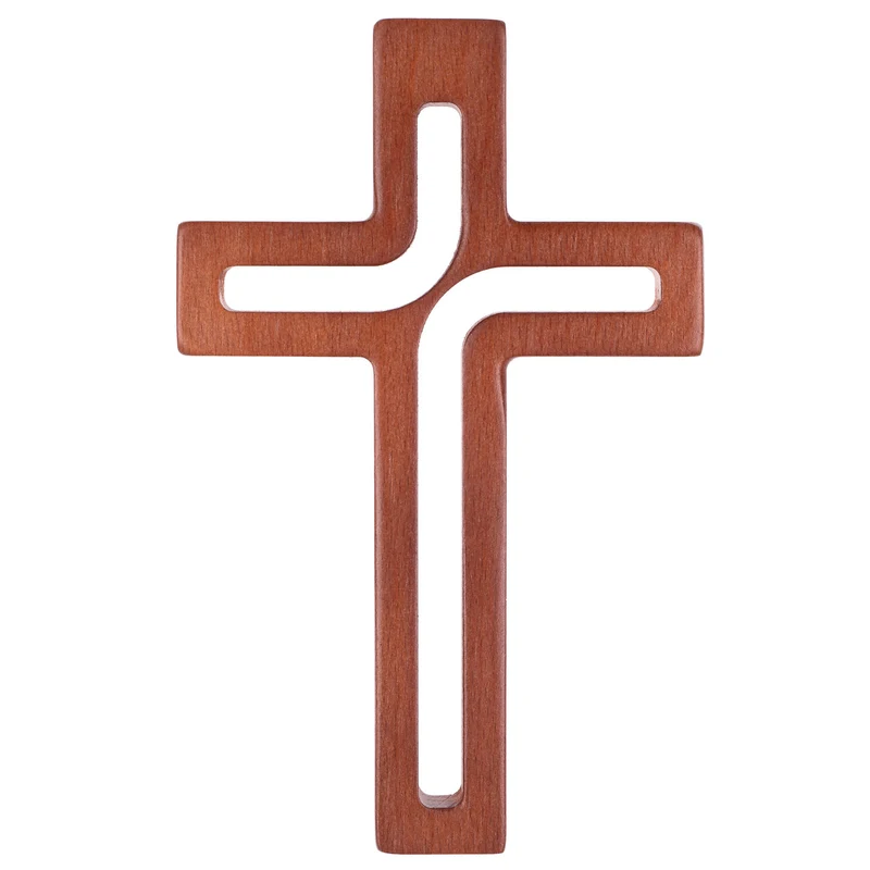 Croce moderna in legno, colore marrone 30x18x1,8 cm