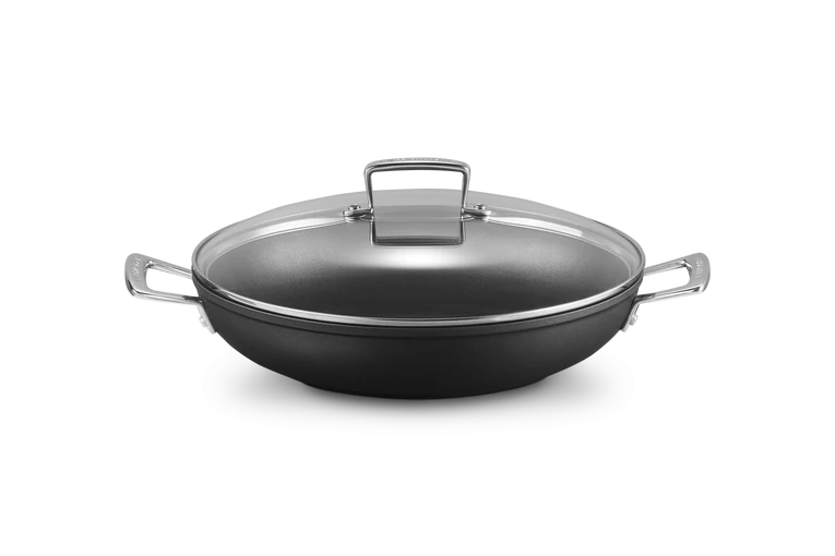 Tegame basso in alluminio antiaderente con coperchio vetro - 30 cm, 3.6L