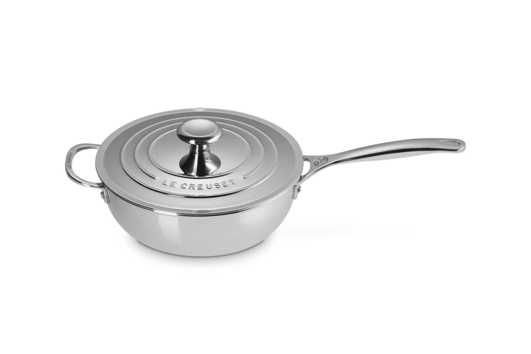 Padella "Dello Chef" con maniglia e coperchio in acciaio inox, interno antiadere